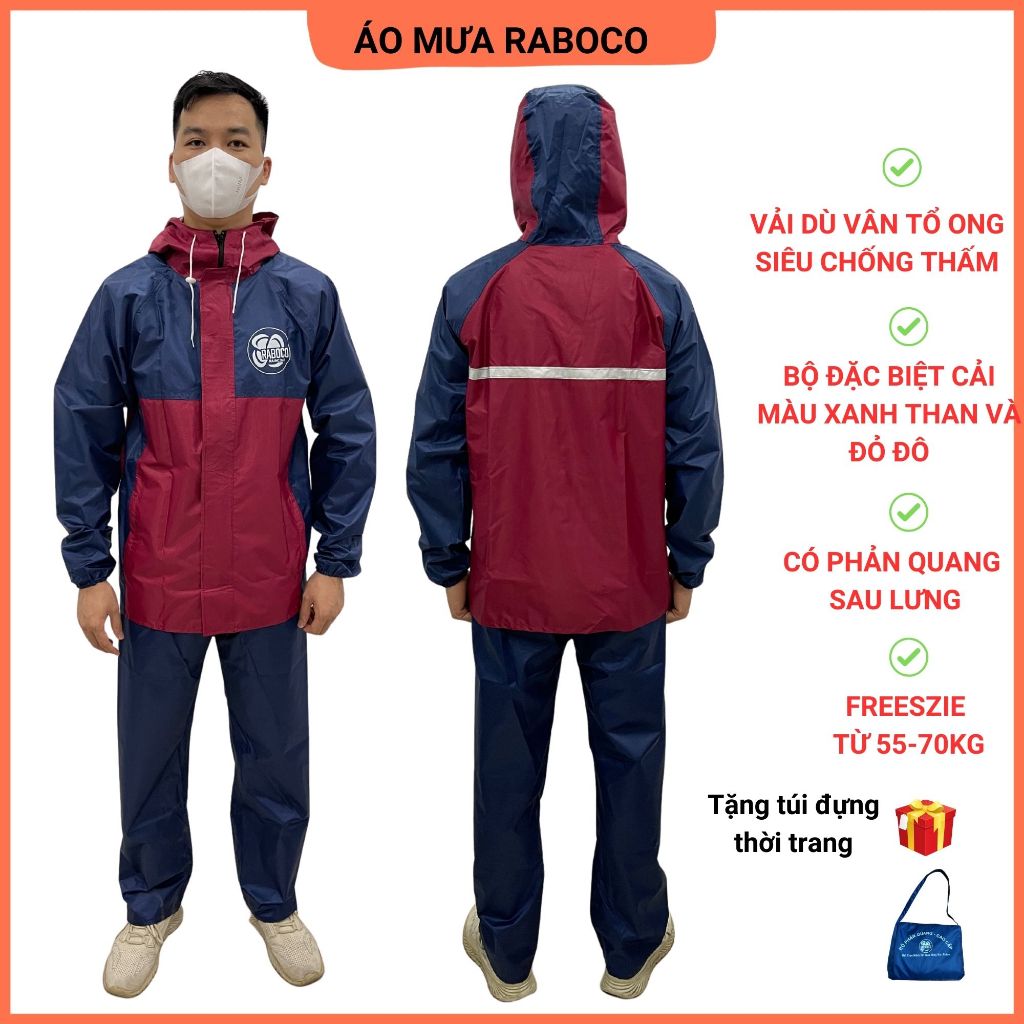 Áo mưa bộ người lớn loại đặc biệt, chất liệu vải dù vân tổ ong, siêu bền, chống thấm hiệu quả, giữ ấm freesize