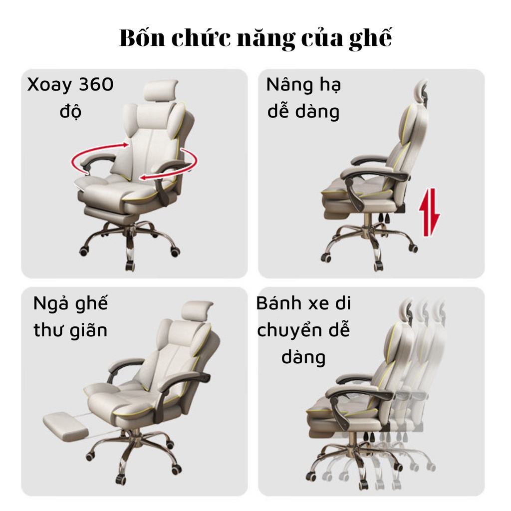 Ghế Gaming, Ghế Chơi Game Công Thái Học Cao Cấp Xoay Tựa Đầu Nâng Hạ Ngả Lưng Tiện Lợi, Ghế Văn Phòng Nhập Khẩu