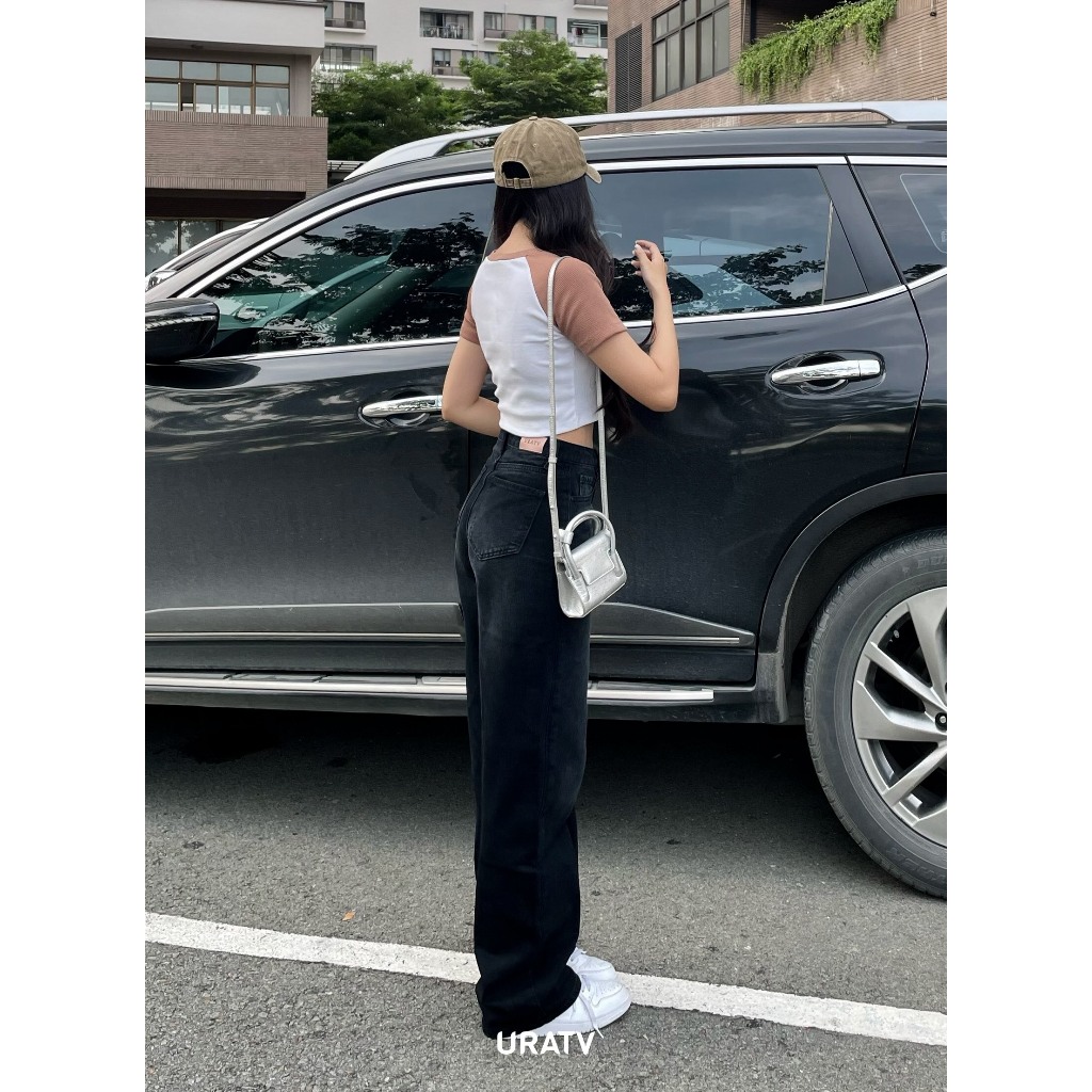 Quần jeans suông xám dáng dài chất cotton U285