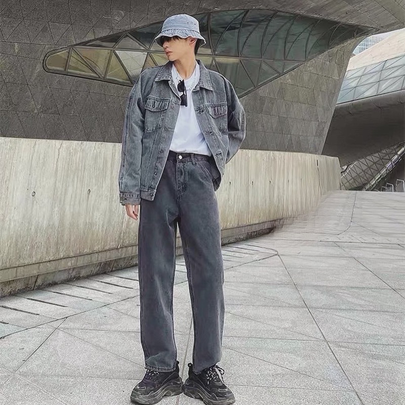 Áo khác jean unisex,thiết kế trơn wash màu xám