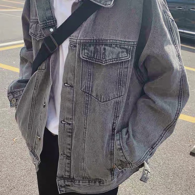 Áo khác jean unisex,thiết kế trơn wash màu xám
