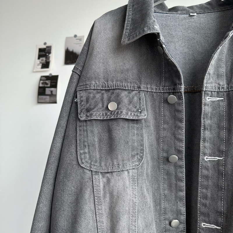 Áo khác jean unisex,thiết kế trơn wash màu xám