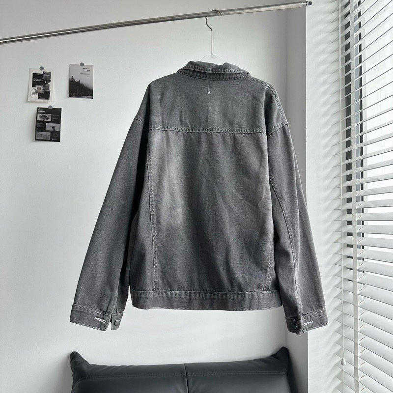Áo khác jean unisex,thiết kế trơn wash màu xám
