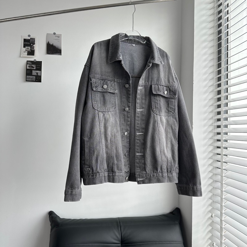 Áo khác jean unisex,thiết kế trơn wash màu xám