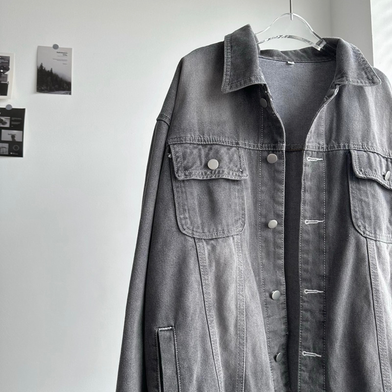 Áo khác jean unisex,thiết kế trơn wash màu xám