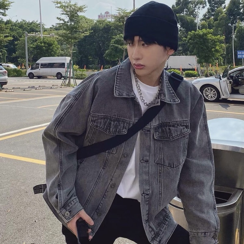 Áo khác jean unisex,thiết kế trơn wash màu xám