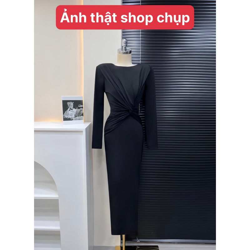 Đầm maxi tay dài hở lưng kết cườm