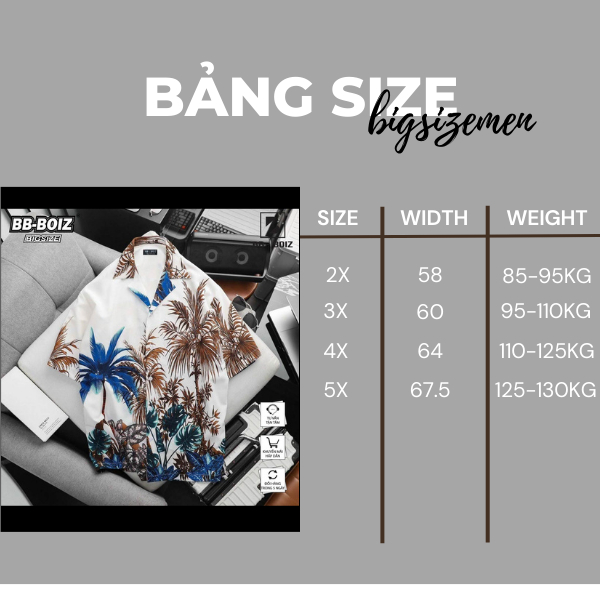 BIGSIZE - Áo sơ mi cổ đăng tông BB - Boiz nam tay ngắn 80kg - 130kg - Lá dừa xanh
