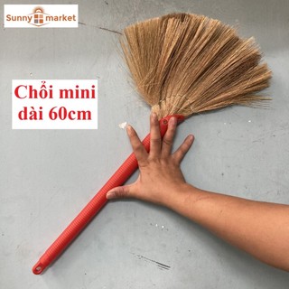 Chổi chít mini cán nhựa dài 60cm, Chổi bông cỏ cán ngắn bền đẹp dùng quét bàn ghế kệ