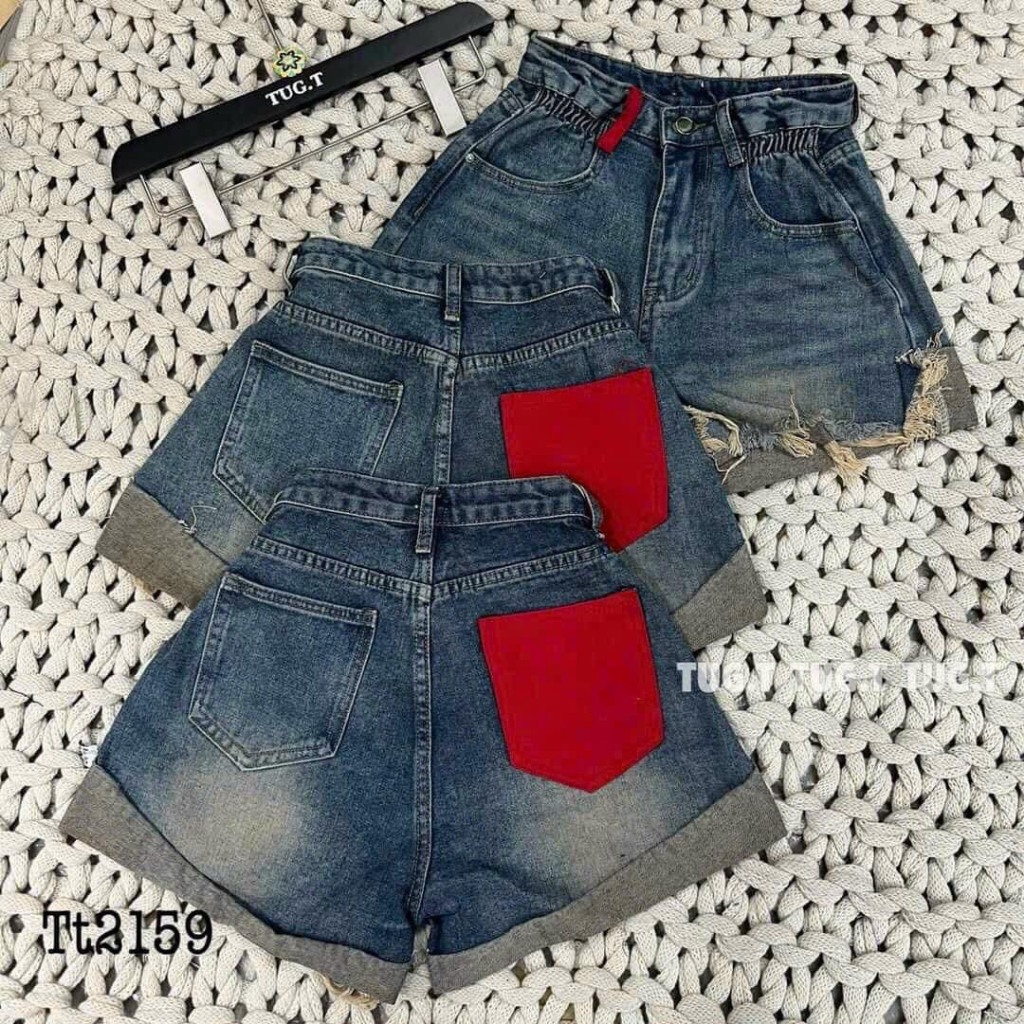 Quần short MYK Jeans - Lưng Cao Túi Da siêu sịn