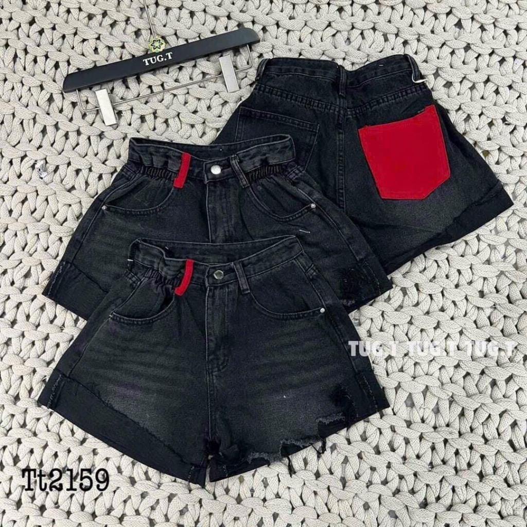 Quần short MYK Jeans - Lưng Cao Túi Da siêu sịn