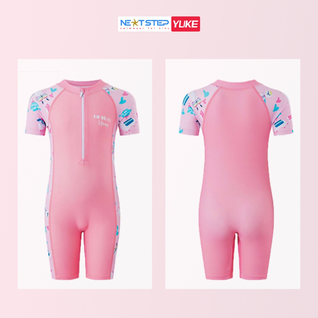 Đồ bơi bé gái liền thân tay ngắn YUKE vải mềm mại co dãn 4 chiều có size cho bé đến 35kg 10 tuổi