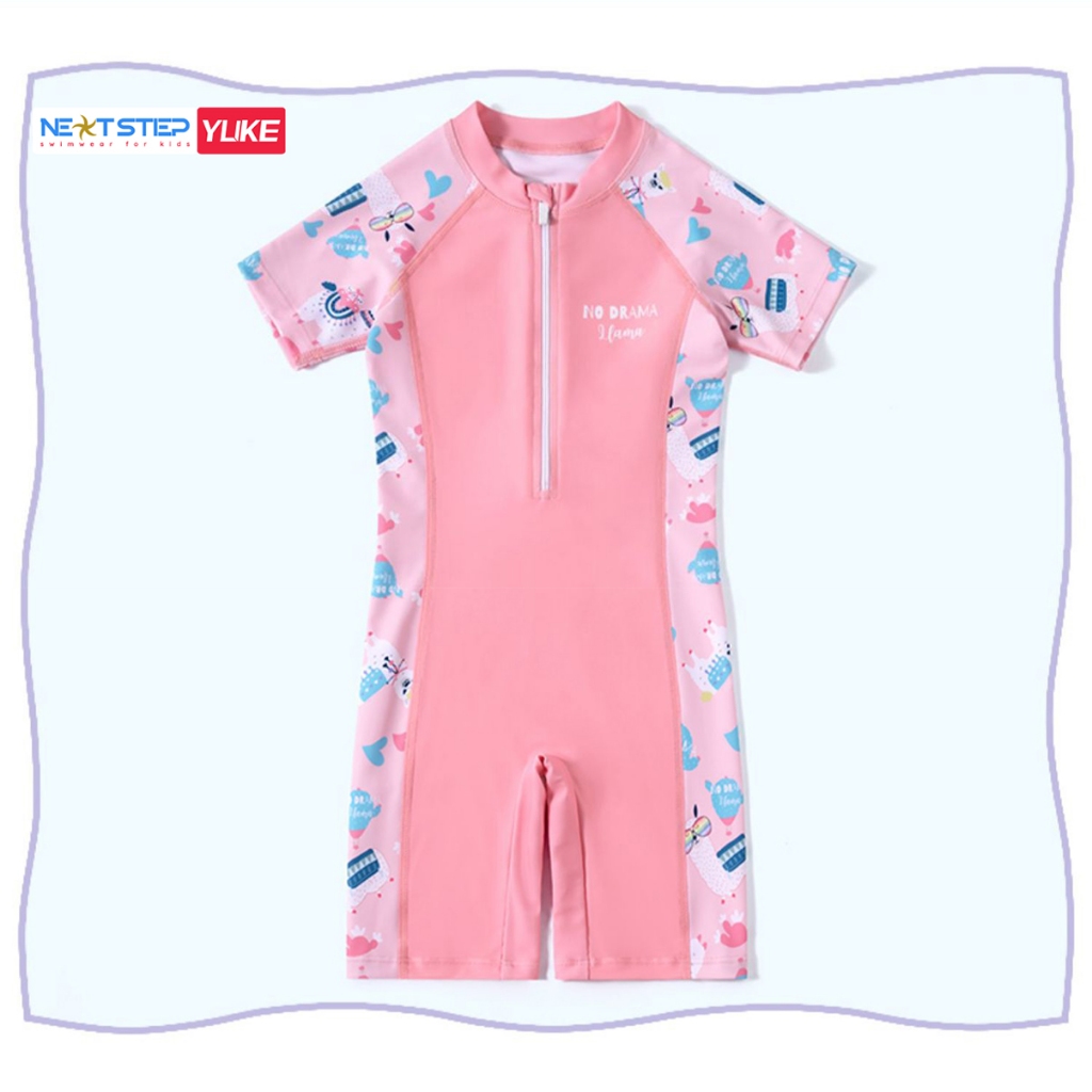 Đồ bơi bé gái liền thân tay ngắn YUKE vải mềm mại co dãn 4 chiều có size cho bé đến 35kg 10 tuổi