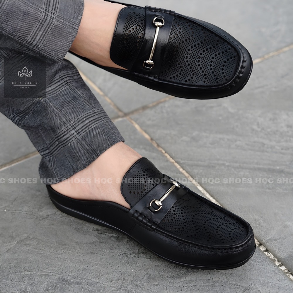 Sục da nam hở gót HQC SHOES da bò thật đế cao su bảo hành 1 năm HQ8286