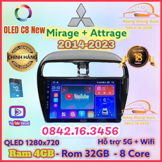 Màn hình android OLED C8 New - OLEDPRO X4 theo xe Attrage + Mirage 2014 - 2024, 9 inch kèm dưỡng và jack nguồn zin