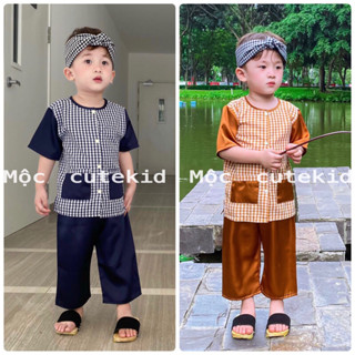 (7-35KG) bộ bà ba phối caro cho bé (KHĂN MUA RIÊNG) - bộ đồ cho bé đi chơi Trung Thu, Lễ Tết