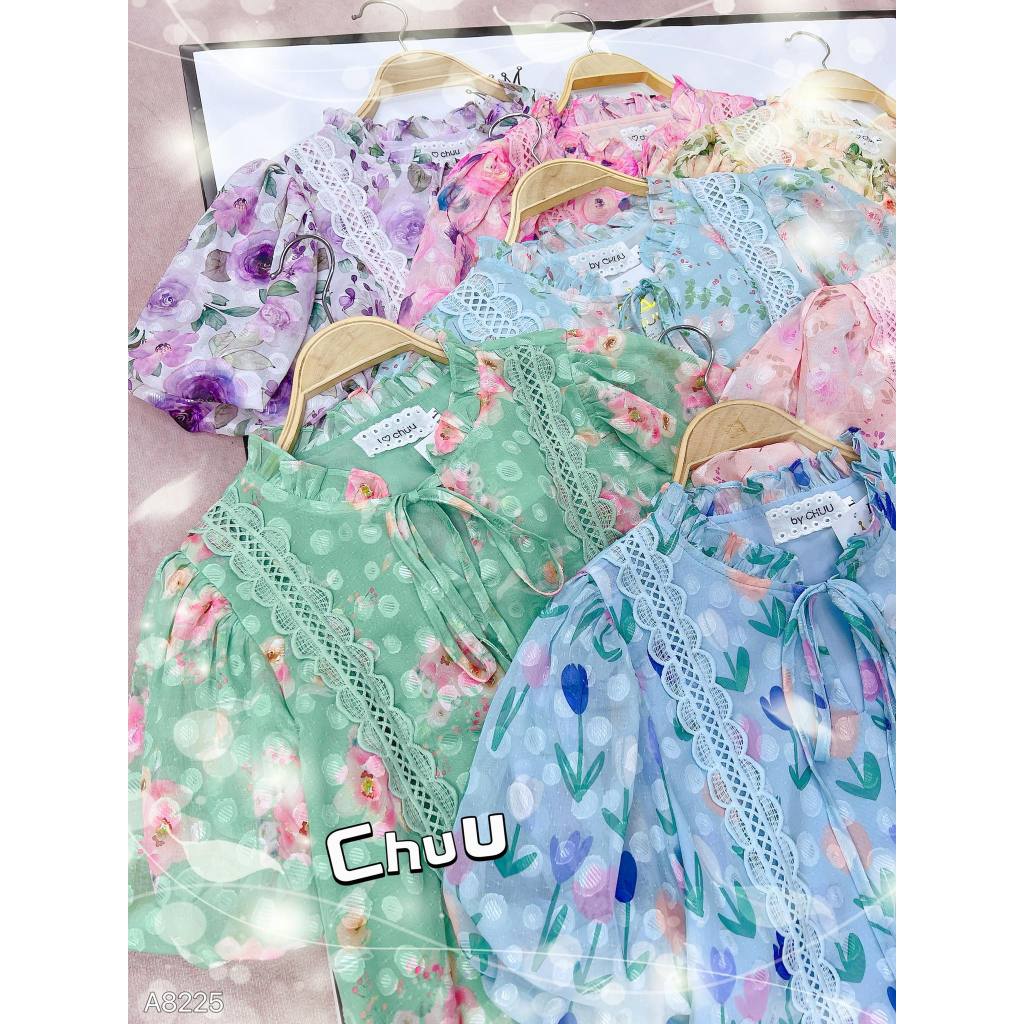 Áo sơ mi hoa công sở nữ tơ ép luxury CHUU A8225