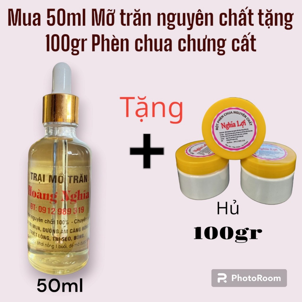 Mỡ trăn nguyên chất chai serum 50ml triệt lông tặng hủ 100gr Phèn chua chưng cất khử mùi hôi nách, thâm, giảm mồ hôi