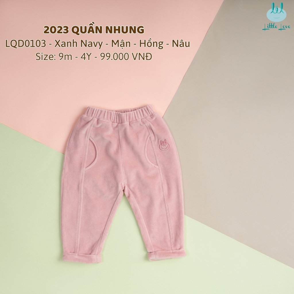 Lil- Quần nỉ nhung dày thiết kế gập gấu cho bé