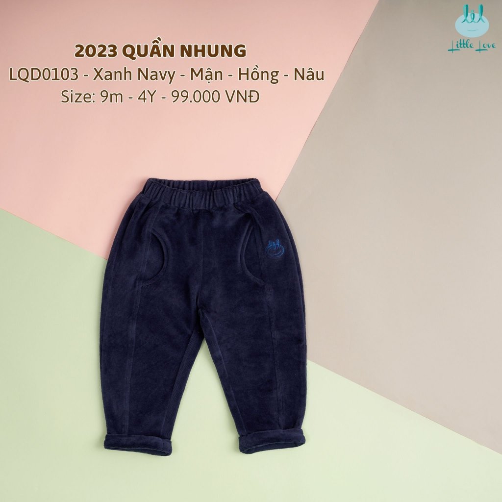 Lil- Quần nỉ nhung dày thiết kế gập gấu cho bé