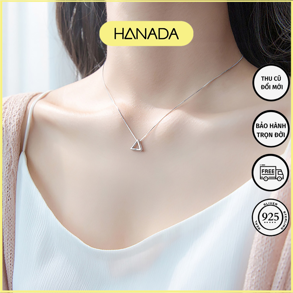 Dây Chuyền Bạc 925 Hanada Tam Giác Một Đá Vòng Cổ Đơn Giản 0159 I2