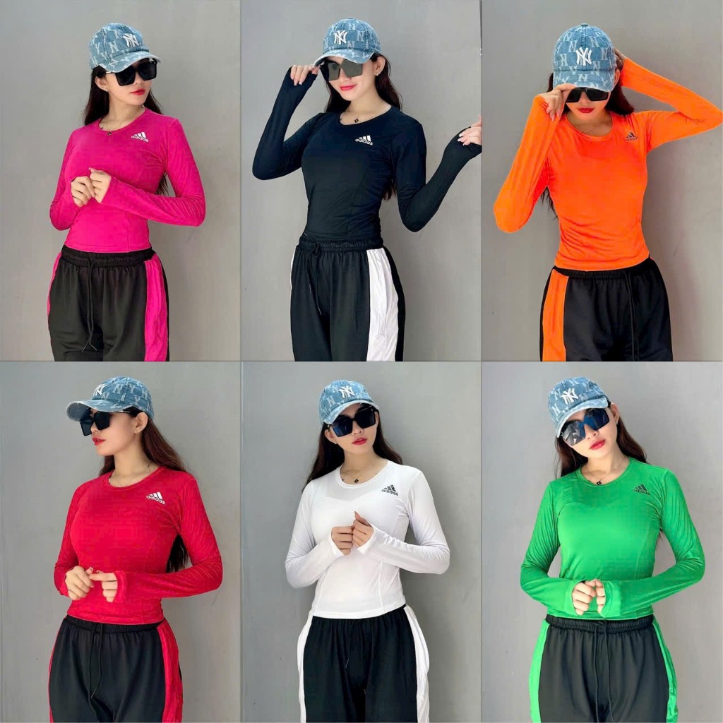 Áo Tập Thể Thao Nữ Dài Tay Croptop Nhiều Màu Thun Lạnh Co Giãn 4 chiều