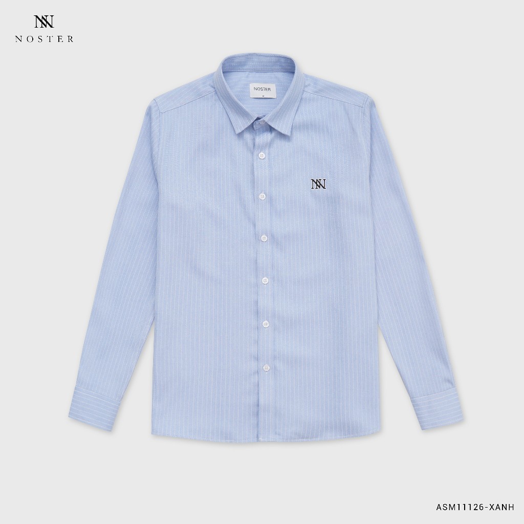 Áo sơ mi kẻ sọc nét nhỏ, thêu logo, chất vải dầy dặn, mềm mại, không nhăn - Thương hiệu Noster mã ASM11126