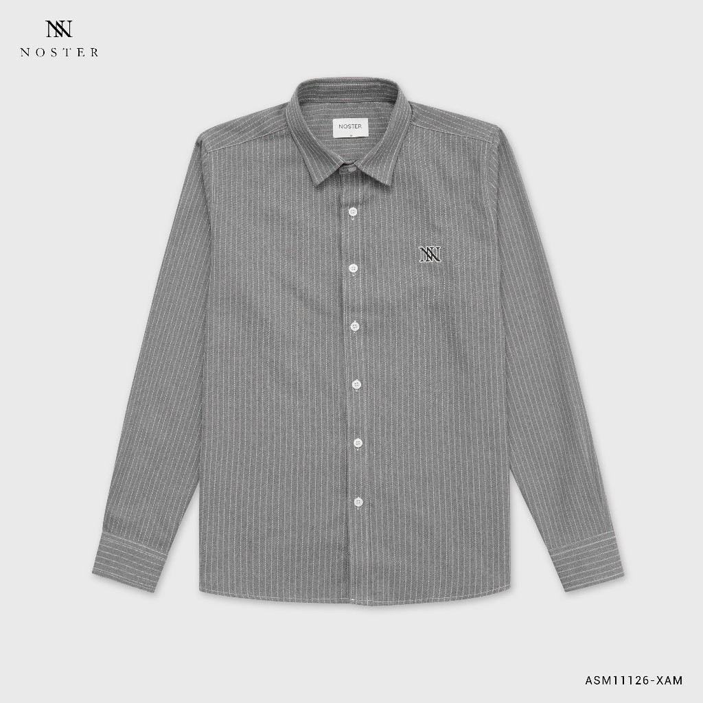 Áo sơ mi kẻ sọc nét nhỏ, thêu logo, chất vải dầy dặn, mềm mại, không nhăn - Thương hiệu Noster mã ASM11126