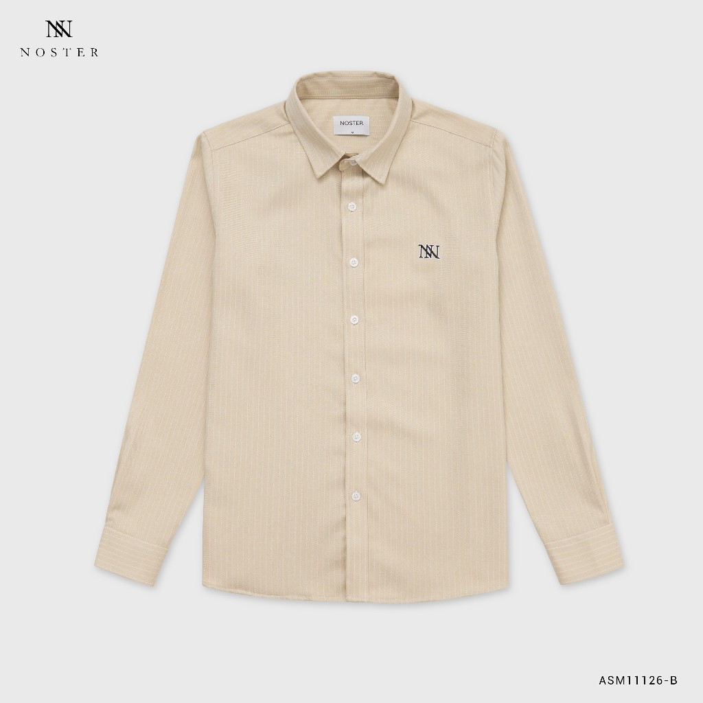 Áo sơ mi kẻ sọc nét nhỏ, thêu logo, chất vải dầy dặn, mềm mại, không nhăn - Thương hiệu Noster mã ASM11126