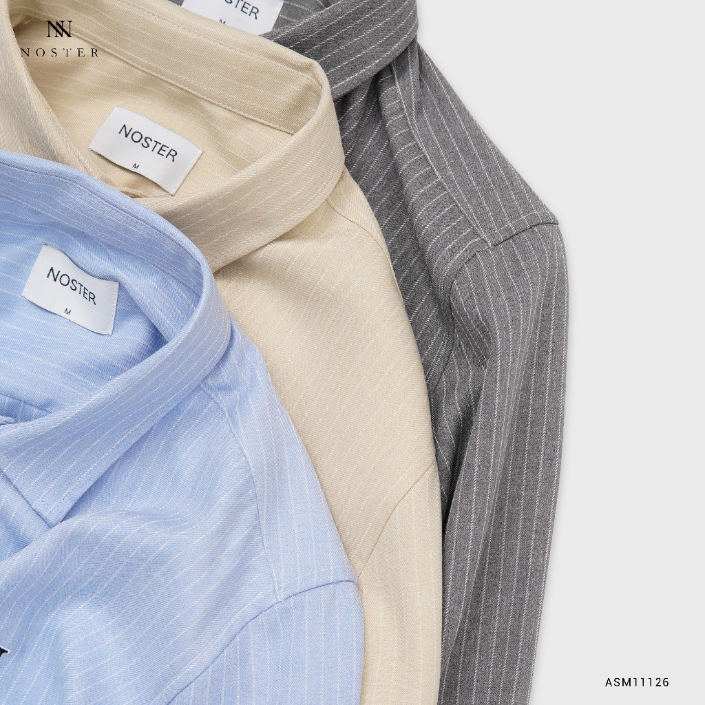 Áo sơ mi kẻ sọc nét nhỏ, thêu logo, chất vải dầy dặn, mềm mại, không nhăn - Thương hiệu Noster mã ASM11126