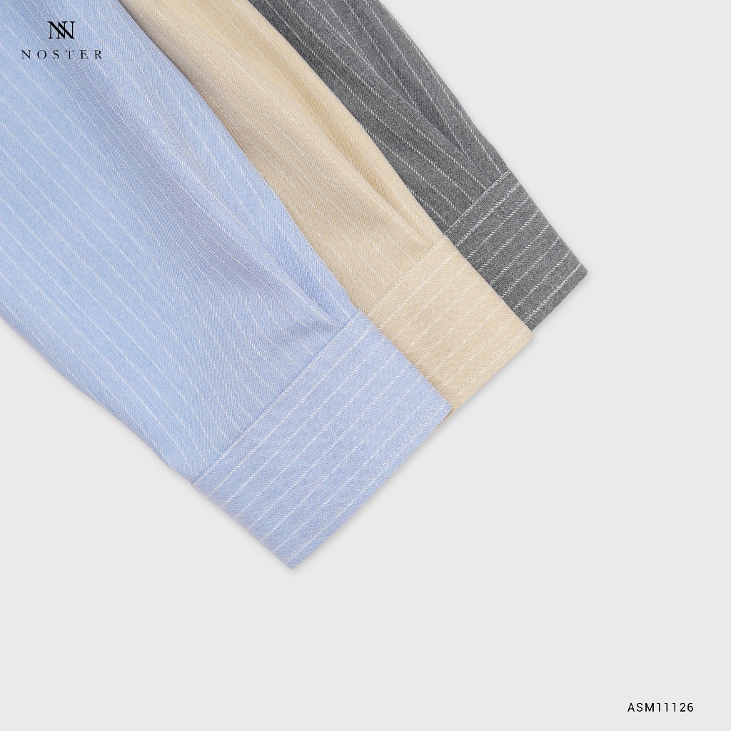 Áo sơ mi kẻ sọc nét nhỏ, thêu logo, chất vải dầy dặn, mềm mại, không nhăn - Thương hiệu Noster mã ASM11126
