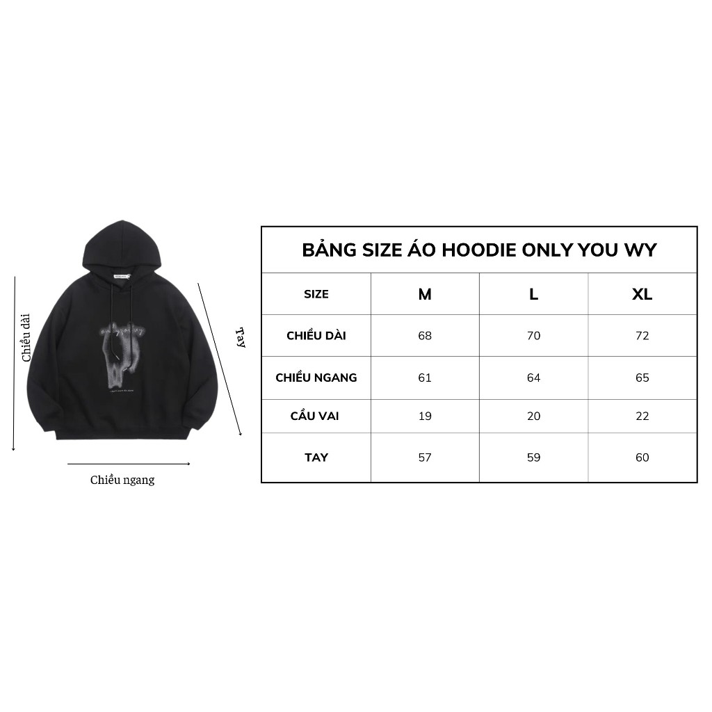 Áo Hoodie form rộng nỉ bông dày cotton ONLY YOU unisex nam nữ cotton cặp đôi nón to 2 lớp trắng đen Boin Unisex