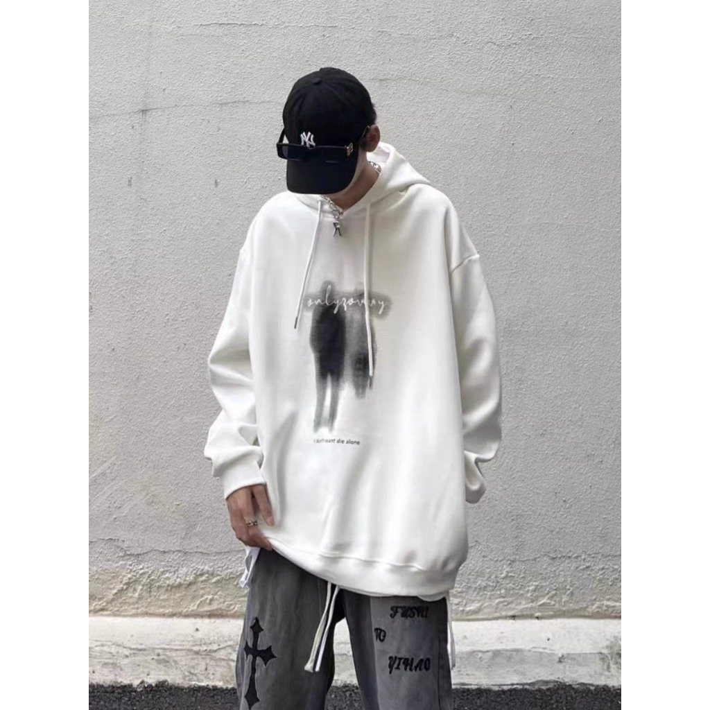Áo Hoodie form rộng nỉ bông dày cotton ONLY YOU unisex nam nữ cotton cặp đôi nón to 2 lớp trắng đen Boin Unisex