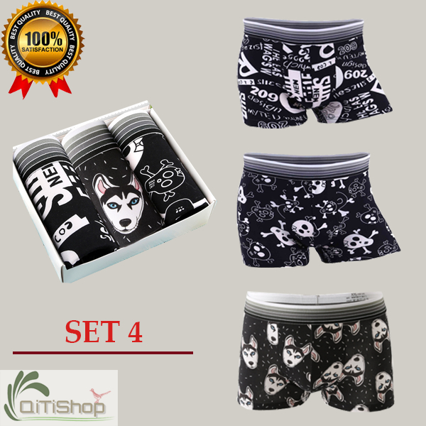 Hộp 3 Quần Sịp Đùi Nam Dễ Thương - Boxer Nam Thun Cotton Cap Cấp