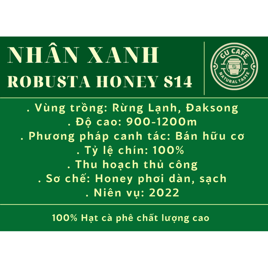 Cà Phê Nhân Xanh Robusta Honey S14 S16 S18 Cafe Sạch, Chất Lượng Cao, Hữu Cơ Green Bean Coffee - GUCAFE