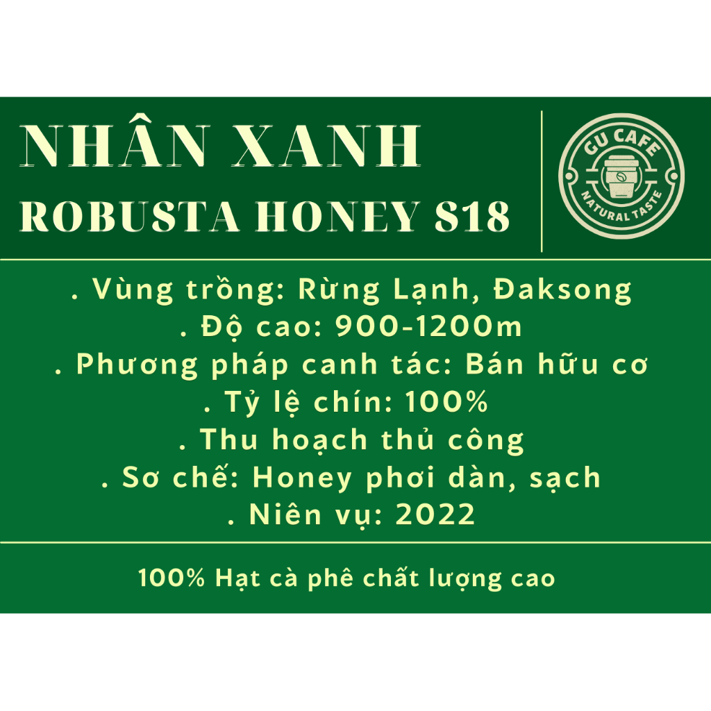 Cà Phê Nhân Xanh Robusta Honey S14 S16 S18 Cafe Sạch, Chất Lượng Cao, Hữu Cơ Green Bean Coffee - GUCAFE
