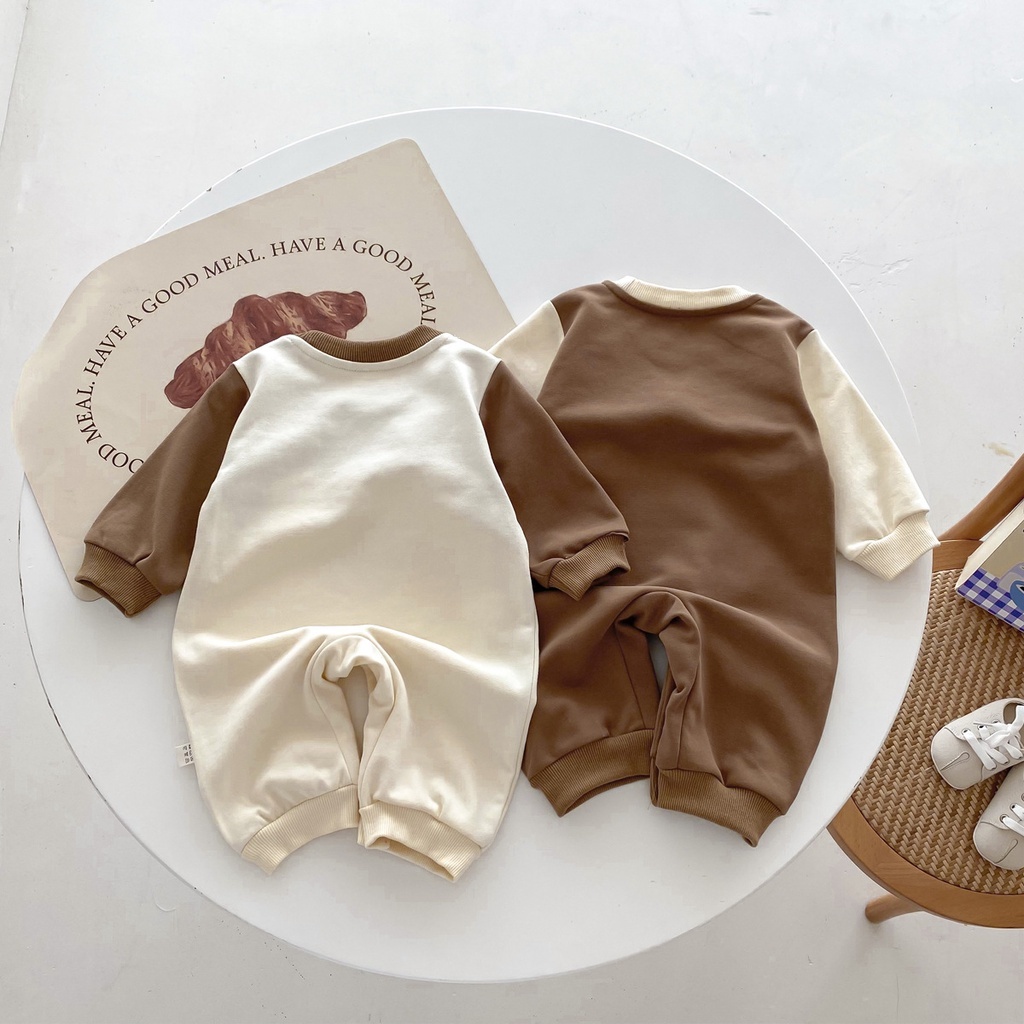 Body Yếm Dài Tay Cho Bé, Bộ Đồ Liền Thân Bé Trai Bé Gái, Mẫu Body Thu Đông Hình Gấu Đáng Yêu Cho Trẻ Từ 3-12kg