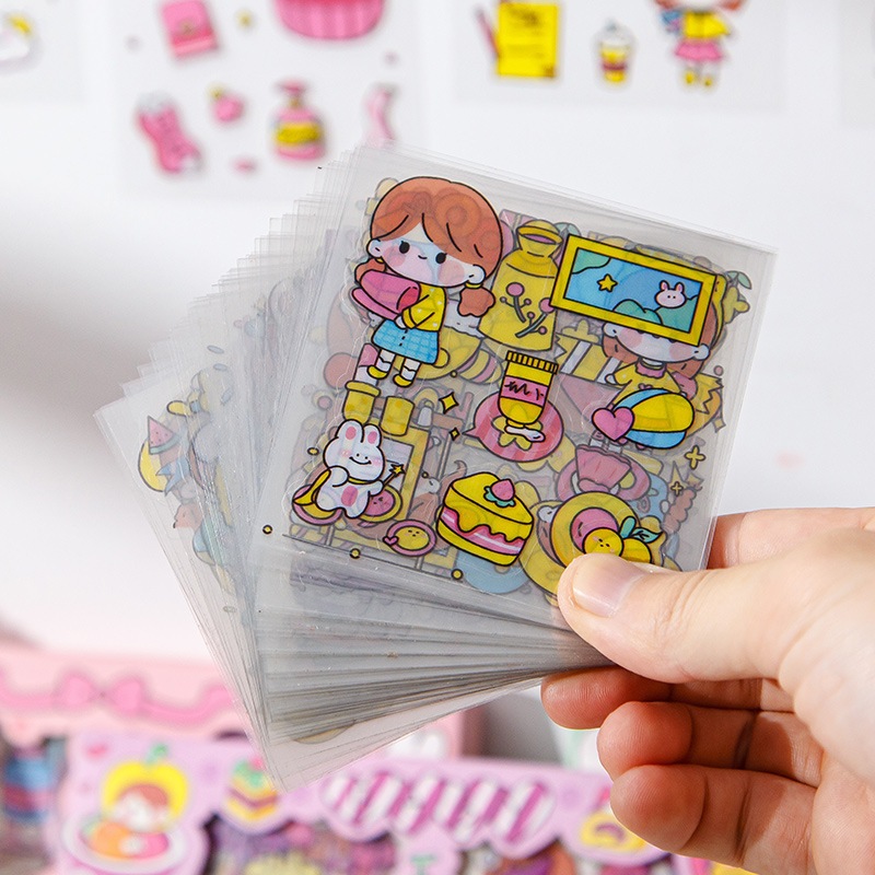 Hộp 100 tấm sticker cute trang trí dán tập vở, bình nước, bút nước