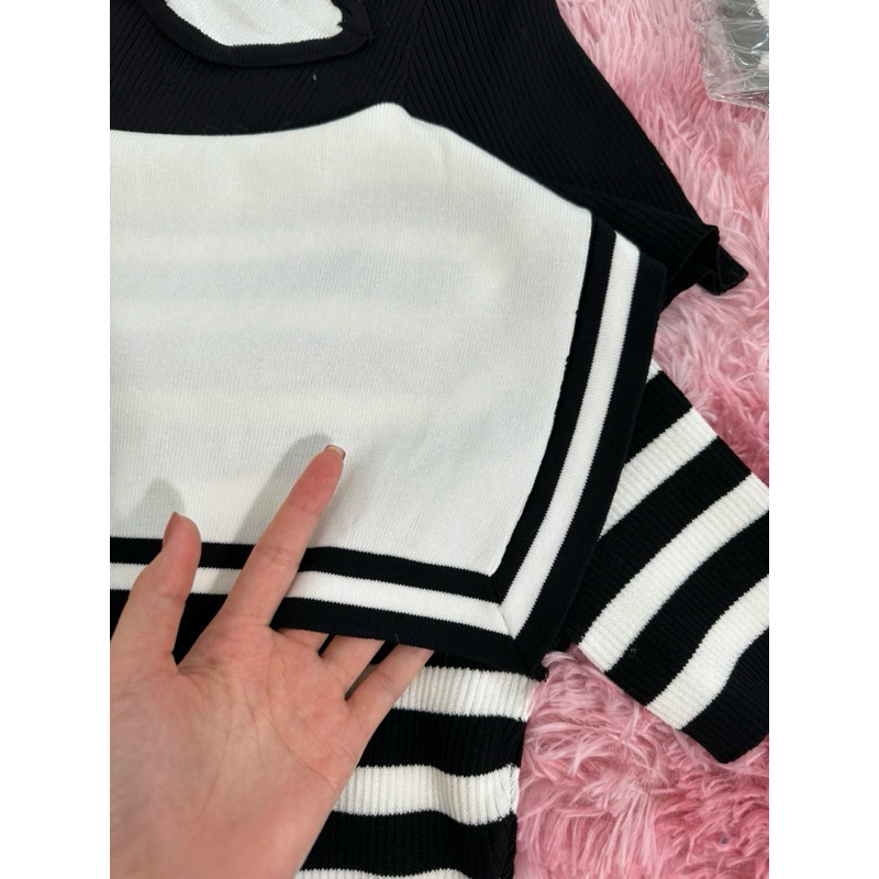 Váy len dệt kim cao cấp,Váy len body QCCC cọc tay thu đông năm 2023