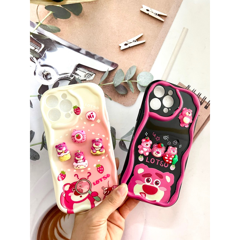 Ốp điện thoại silicon mềm chống sốc hình gấu dâu màu hồng cho 6/7/7p/x/xsm/11promax/12promax/13promax/14promax