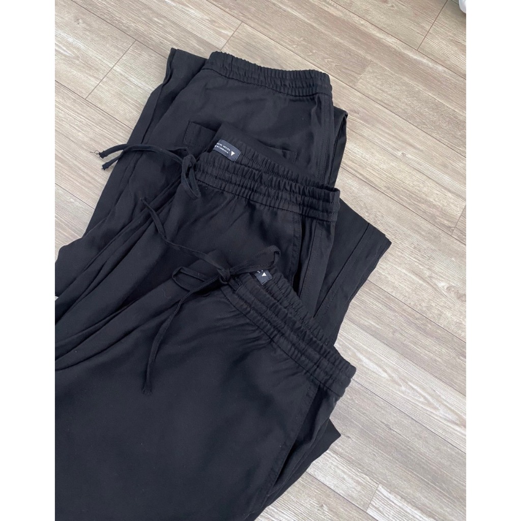 Quần linen đũi lưng thun suông dài