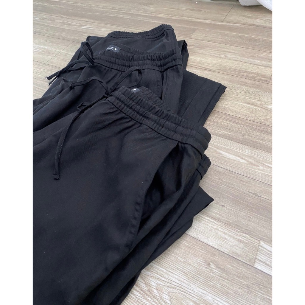 Quần linen đũi lưng thun suông dài