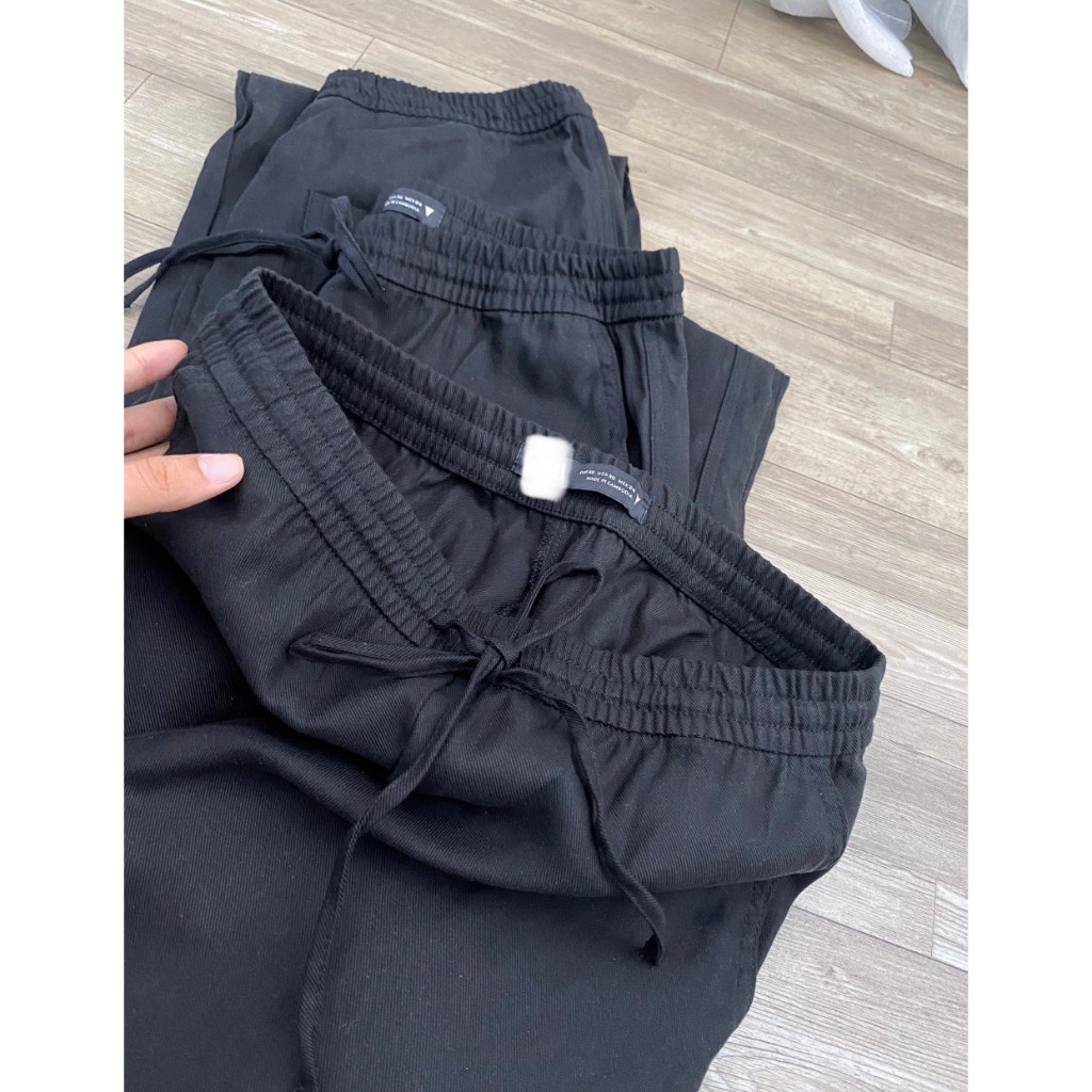 Quần linen đũi lưng thun suông dài