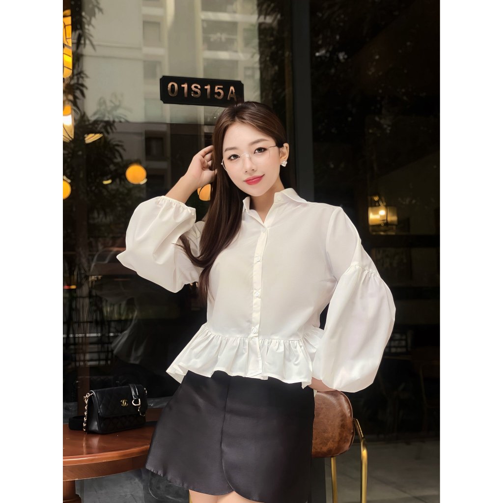 YU CHERRY | Áo sơmi tay dài phồng bo chun ở cổ tay Puff Sleeve Blouse YA457