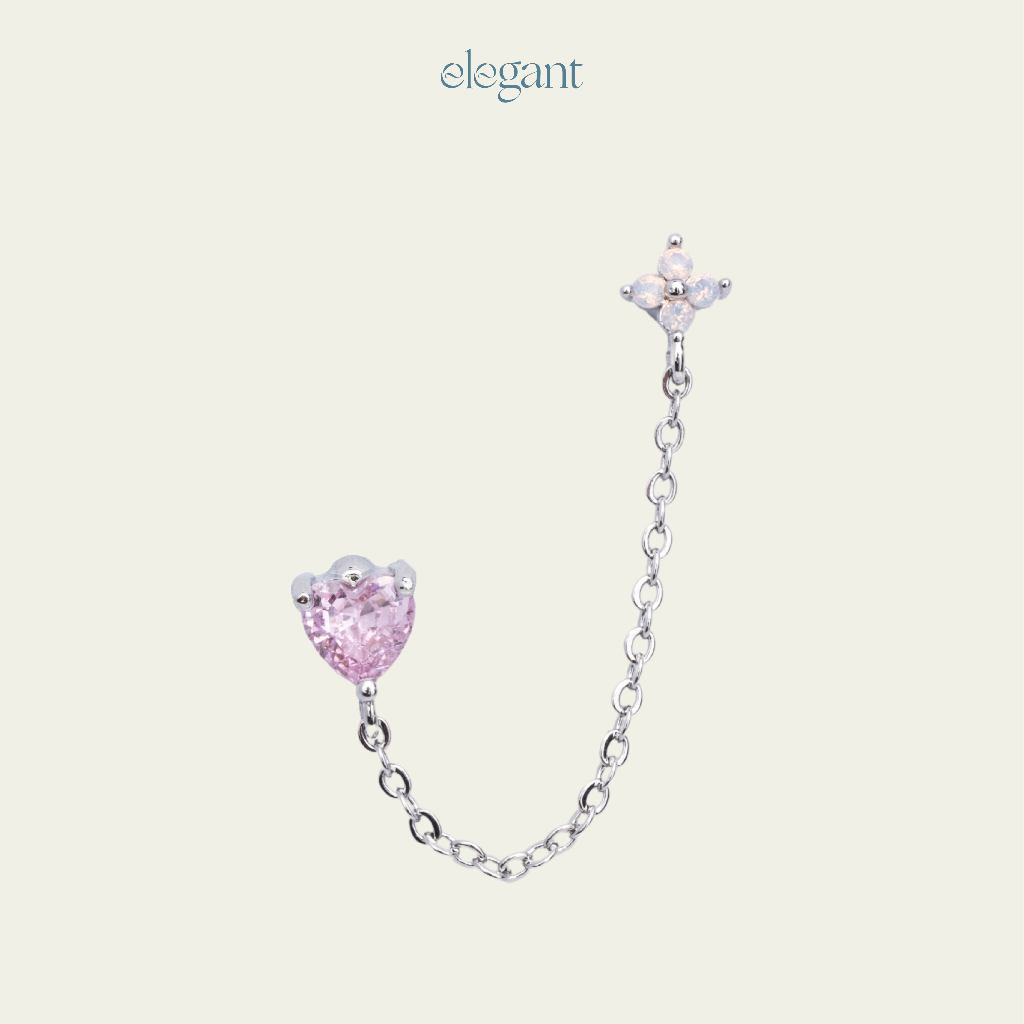 Khuyên tai xích đá PINK FLOWER CHAIN HEART Elegant