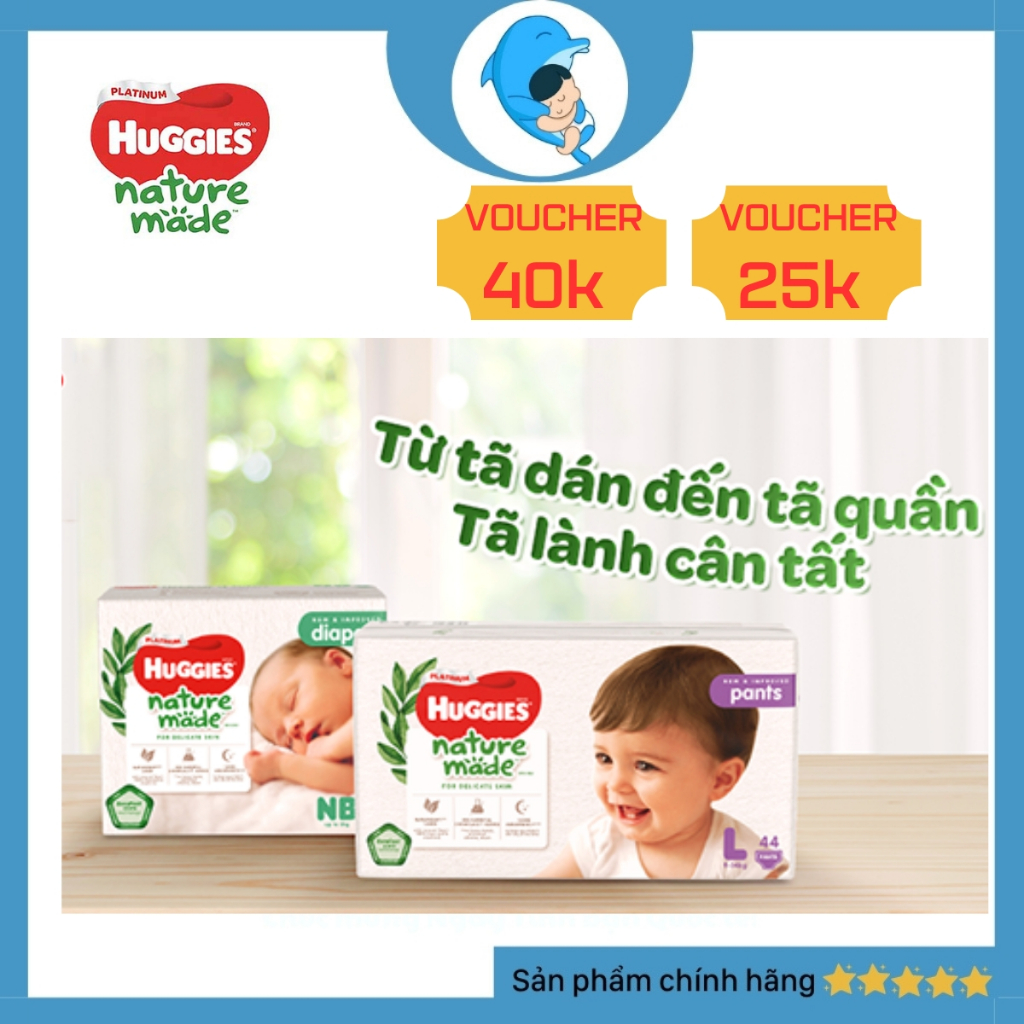 Tã/bỉm quần/ dán Huggies Platinum Nature Made NB/S/M/L/XL cho bé từ 5 đến 17kg