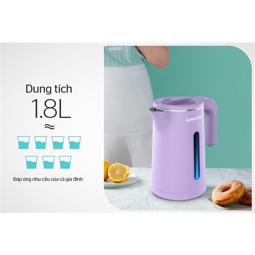 Ấm đun siêu tốc inox 2 lớp Sunhouse 1.8 lít SHD1368KB