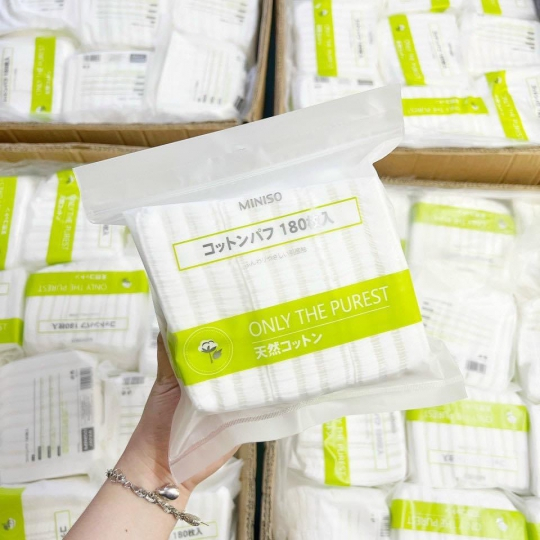 Bông Tẩy Trang Miniso Nhật Bản 180 Miếng, Bông Tẩy Trang Miniso Mềm Mịn Dai Hadabi Beauty
