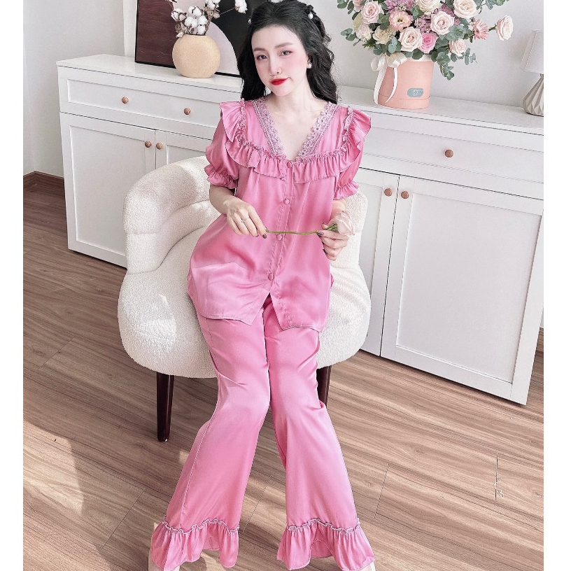 Đồ Bộ Nữ Pijama SOJUN Sét Mặc Nhà Quần Dài Tay Ngắn Trơn Cổ Bèo Cao Cấp 45-65kg