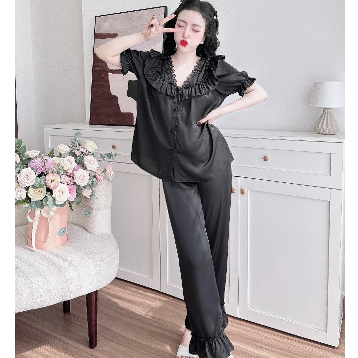 Đồ Bộ Nữ Pijama SOJUN Sét Mặc Nhà Quần Dài Tay Ngắn Trơn Cổ Bèo Cao Cấp 45-65kg